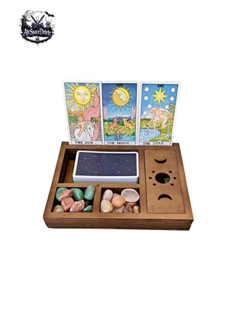 Wooden Tarot Card Holder Display Stand Boho Witchy Altar Decor Storage Box